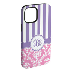 Pink & Purple Damask iPhone Case - Rubber Lined - iPhone 15 Plus (Personalized)