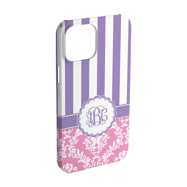 Custom Pink & Purple Damask iPhone Case - Plastic - iPhone 15 Pro (Personalized)