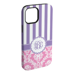 Pink & Purple Damask iPhone Case - Rubber Lined - iPhone 15 Pro Max (Personalized)