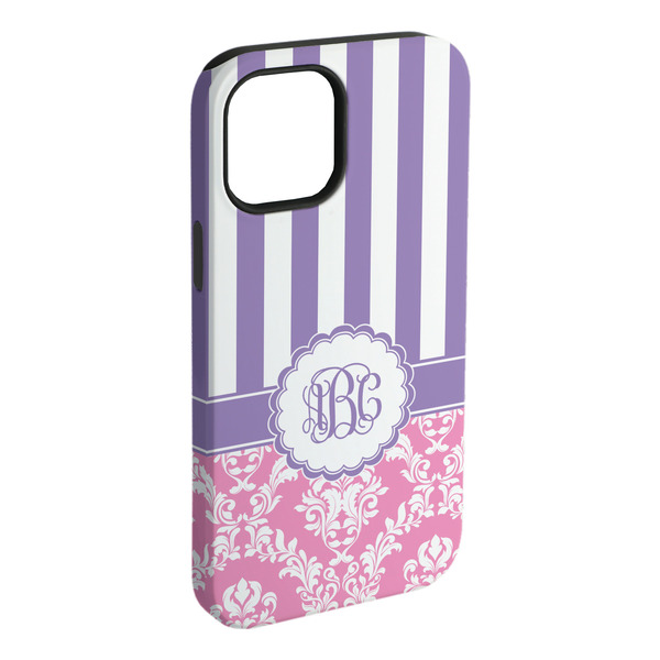 Custom Pink & Purple Damask iPhone Case - Rubber Lined (Personalized)