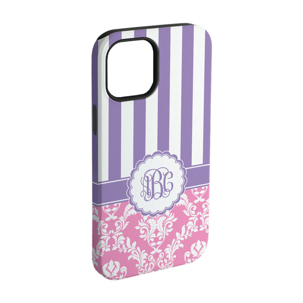 Custom Pink & Purple Damask iPhone Case - Rubber Lined - iPhone 15 Pro (Personalized)