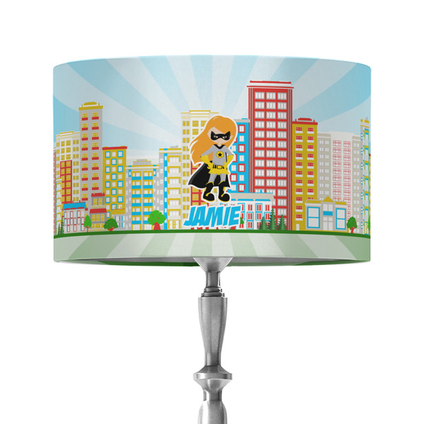 Custom Superhero in the City 12" Drum Lamp Shade - Fabric (Personalized)
