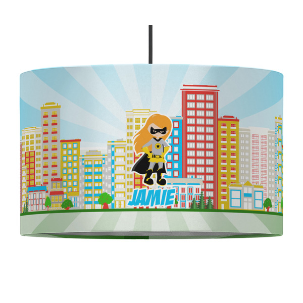 Superhero in the City 12" Drum Lampshade - PENDANT (Fabric)