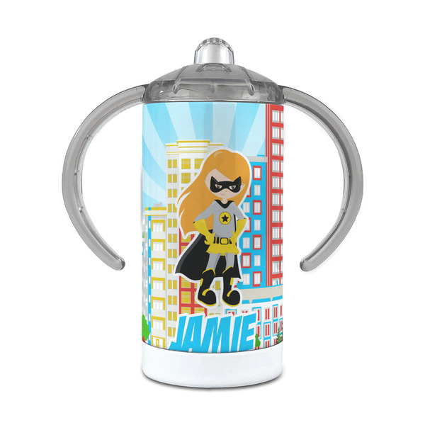 Custom Superhero in the City 12 oz Stainless Steel Sippy Cup (Personalized)