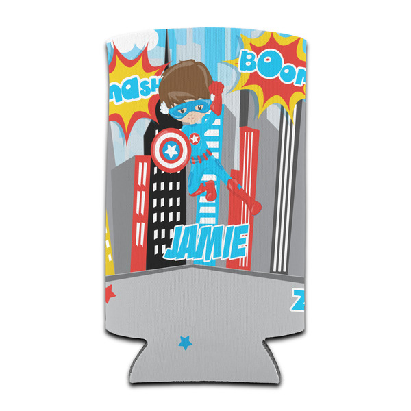 Custom Superhero in the City Can Cooler (tall 12 oz) (Personalized)