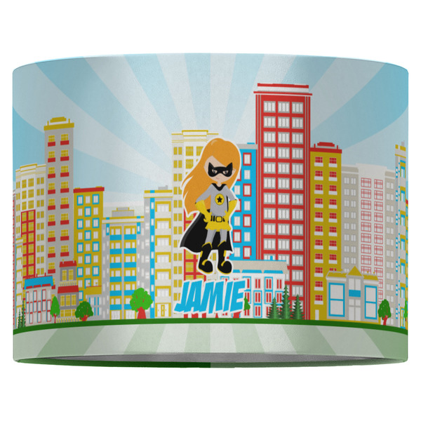 Superhero in the City 16" Drum Lampshade - FRONT (Fabric)