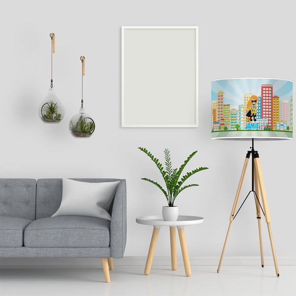 Superhero in the City 16" Drum Lampshade - LIFESTYLE