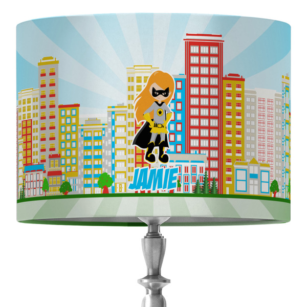 Custom Superhero in the City 16" Drum Lamp Shade - Fabric (Personalized)