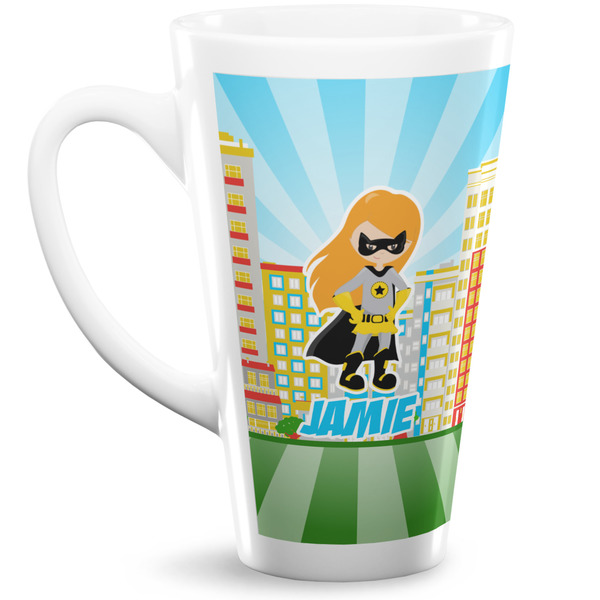 Custom Superhero in the City 16 Oz Latte Mug (Personalized)