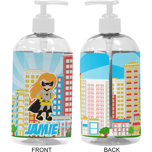 Superhero in the City 16 oz Plastic Liquid Dispenser- Approval- White