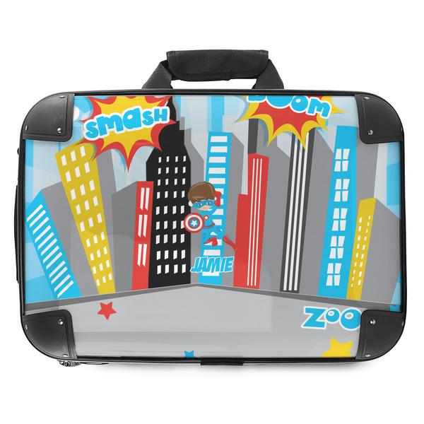 Custom Superhero in the City Hard Shell Briefcase - 18" (Personalized)