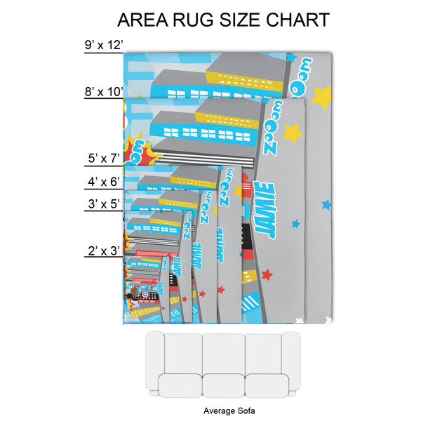 Superhero in the City 2'x3' Indoor Area Rugs - Size Chart