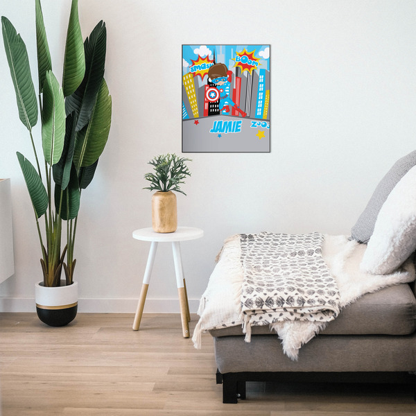 Superhero in the City 20x24 Wood Print - In Context