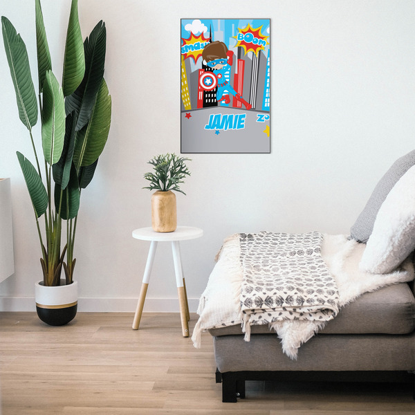 Superhero in the City 20x30 Wood Print - In Context