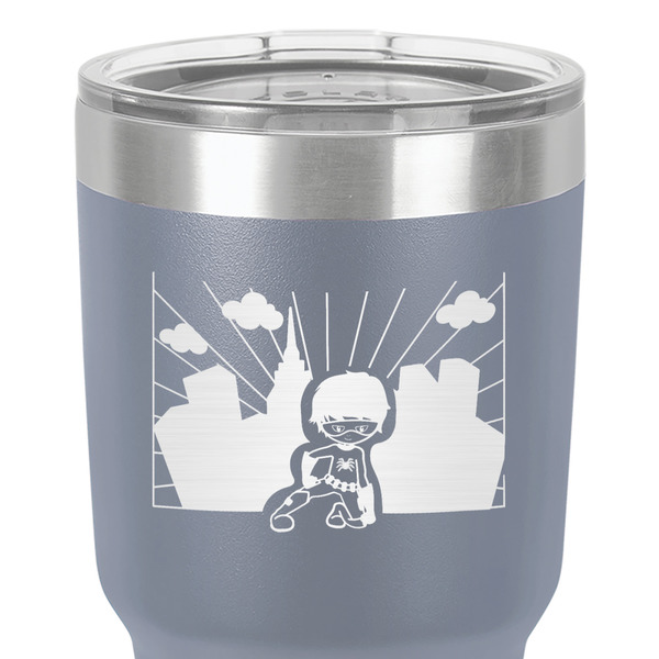 Superhero in the City 30 oz Stainless Steel Ringneck Tumbler - Grey - Close Up