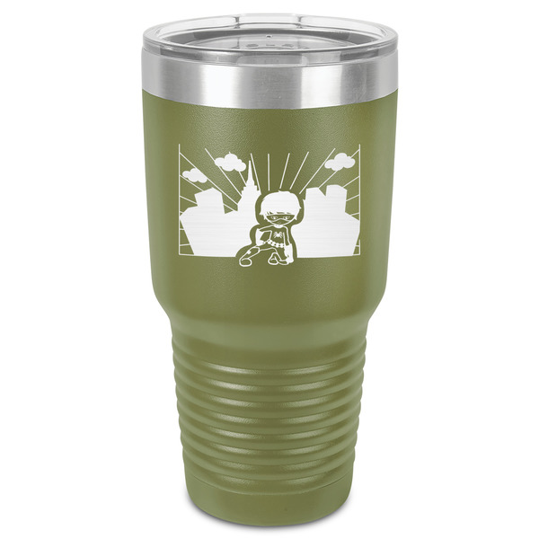 Superhero in the City 30 oz Stainless Steel Ringneck Tumbler - Olive - Front