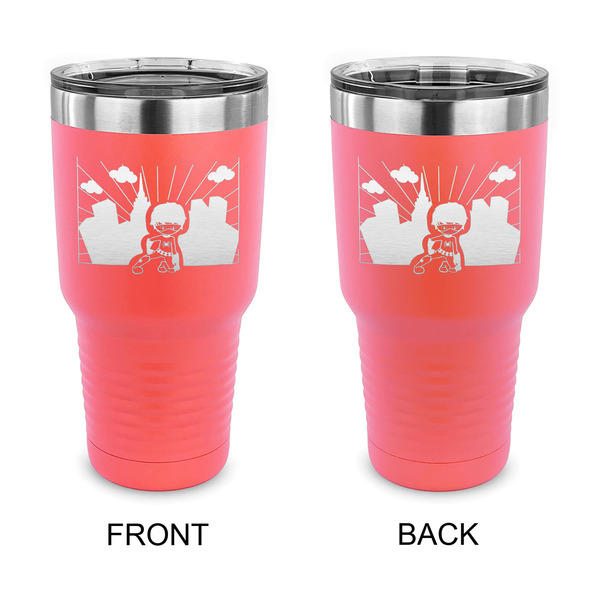 Custom Superhero in the City 30 oz Stainless Steel Tumbler - Coral - Double Sided (Personalized)