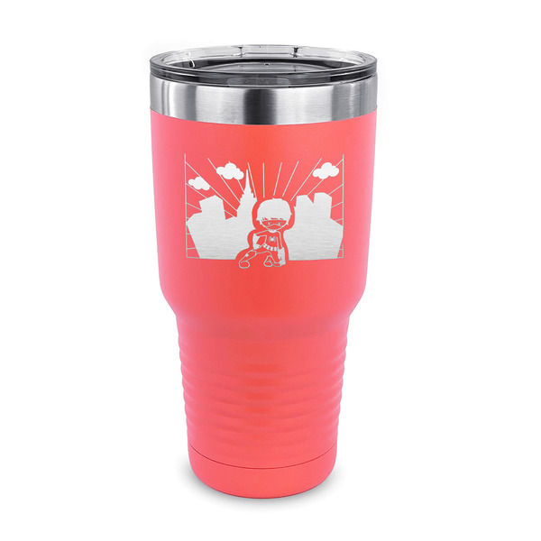 Superhero in the City 30 oz Stainless Steel Ringneck Tumblers - Coral - FRONT