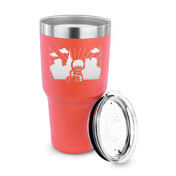 Superhero in the City 30 oz Stainless Steel Ringneck Tumblers - Coral - LID OFF