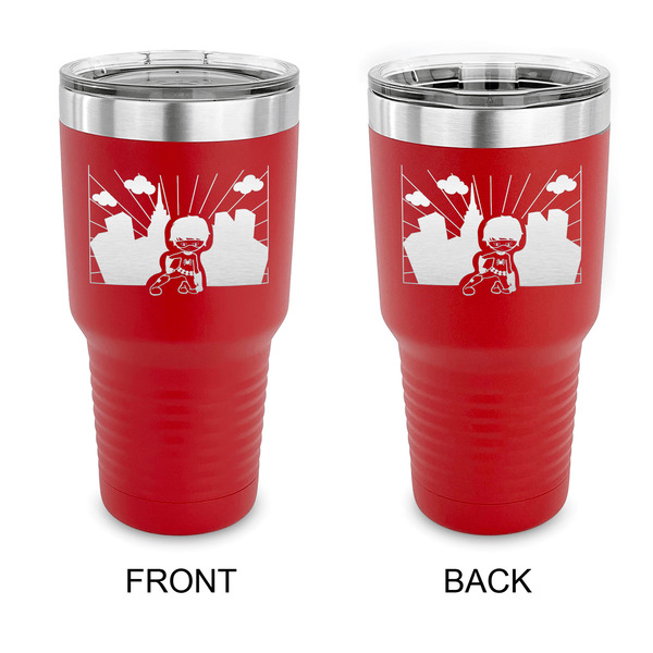 Custom Superhero in the City 30 oz Stainless Steel Tumbler - Red - Double Sided (Personalized)