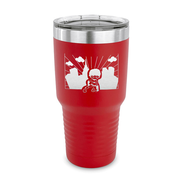Custom Superhero in the City 30 oz Stainless Steel Tumbler - Red - Single Sided