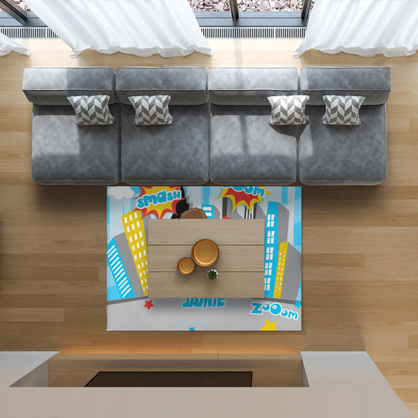 Superhero in the City 5'x7' Indoor Area Rugs - IN CONTEXT