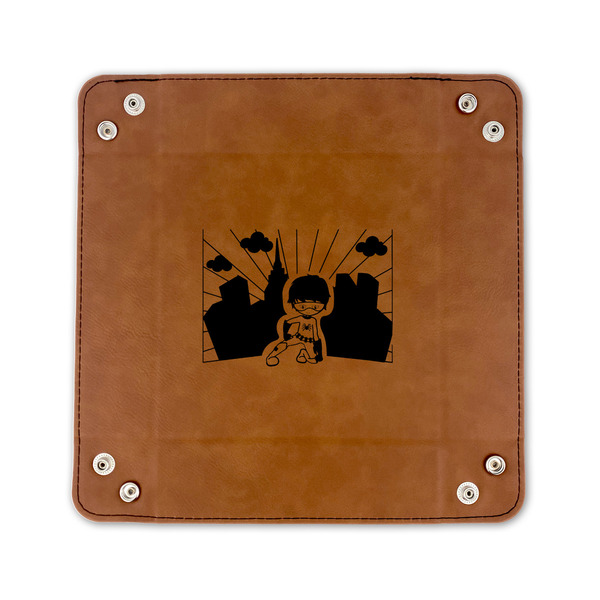 Superhero in the City 6" x 6" Leatherette Snap Up Tray - FLAT FRONT