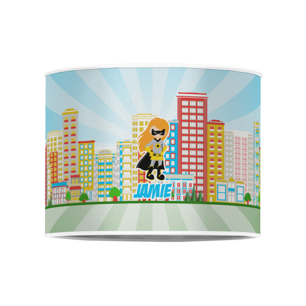 Superhero in the City 8" Drum Lampshade - FRONT (Poly Film)