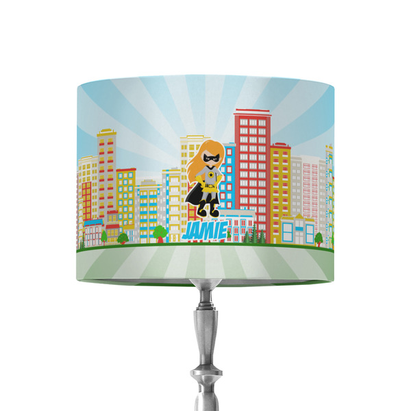 Custom Superhero in the City 8" Drum Lamp Shade - Fabric (Personalized)