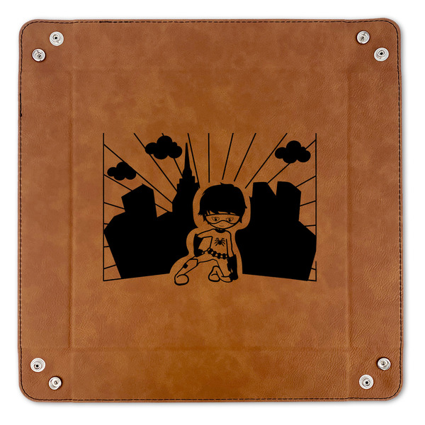 Superhero in the City 9" x 9" Leatherette Snap Up Tray - APPROVAL (FLAT)