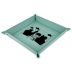 Superhero in the City 9" x 9" Teal Faux Leather Valet Tray