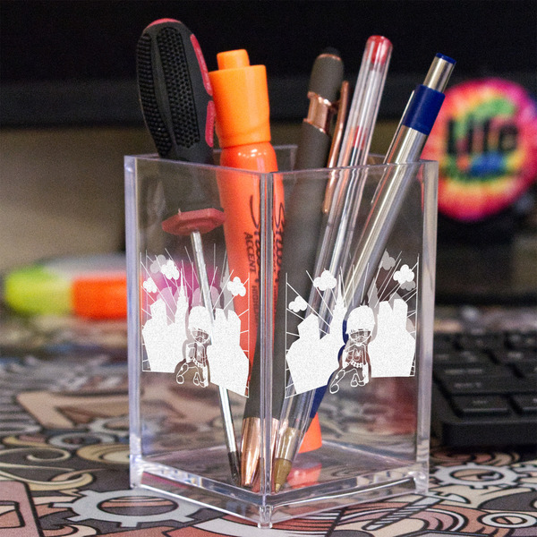 Superhero in the City Acrylic Pen Holder - In Context