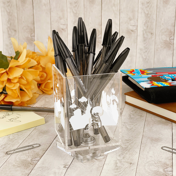 Superhero in the City Acrylic Pencil Holder - IN CONTEXT