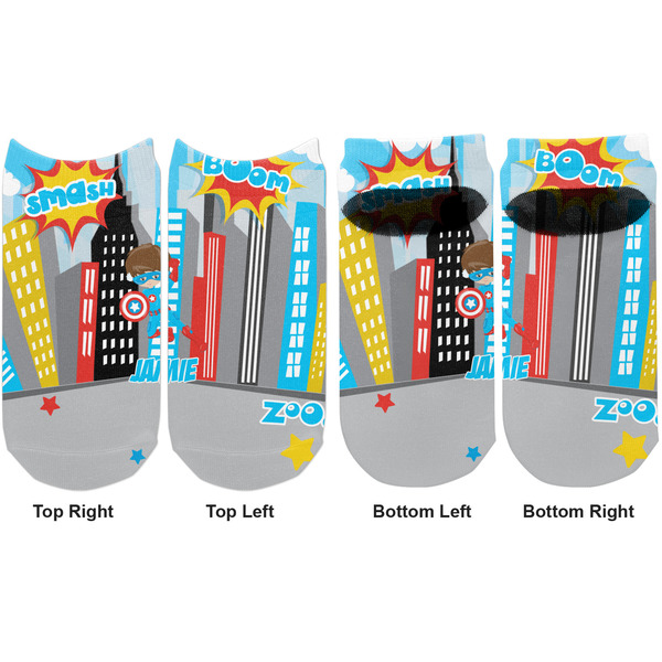 Superhero in the City Adult Ankle Socks - Double Pair - Front and Back - Apvl