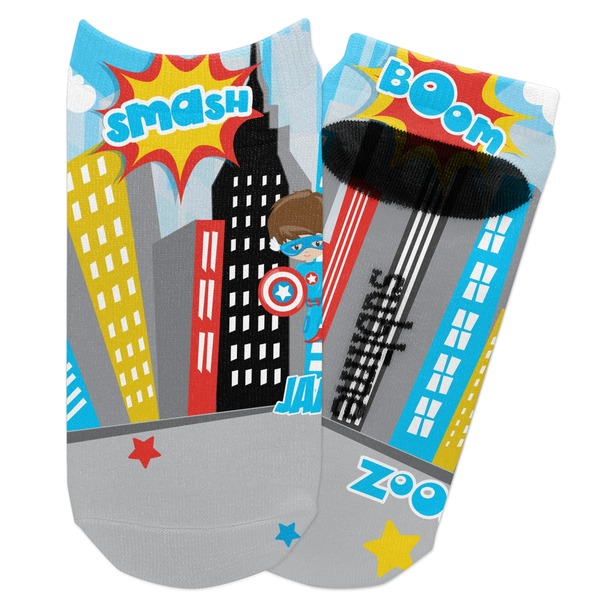 Custom Superhero in the City Adult Ankle Socks (Personalized)