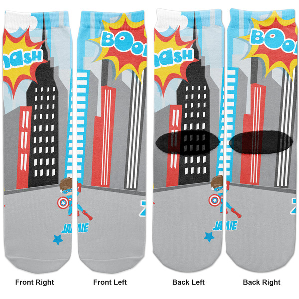 Superhero in the City Adult Crew Socks - Double Pair - Front and Back - Apvl