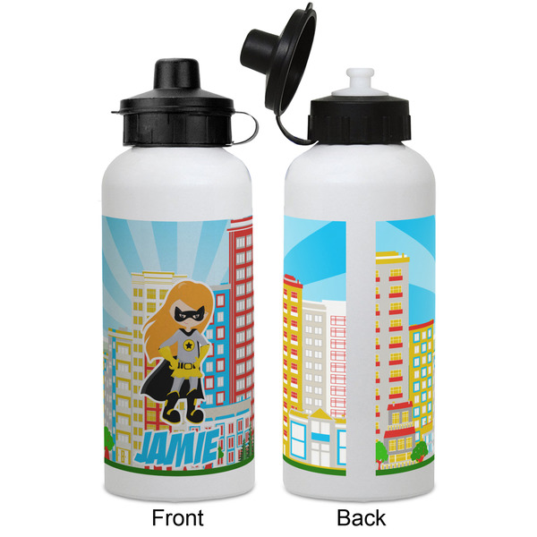Superhero in the City Aluminum Water Bottle - White APPROVAL