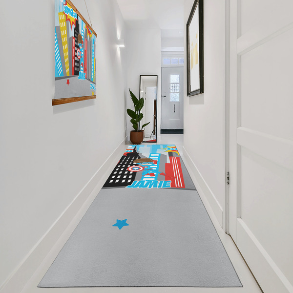 Superhero in the City Area Rug Sizes - In Context (vertical)
