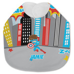 Superhero in the City Jersey Knit Baby Bib w/ Name or Text