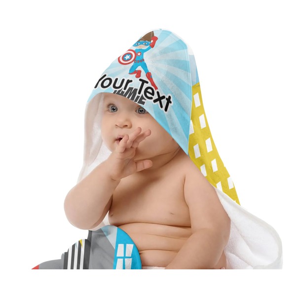 Superhero in the City Baby Hooded Towel on Child
