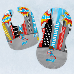 Superhero in the City Baby Bib & Burp Set w/ Name or Text
