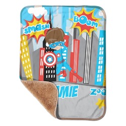 Superhero in the City Sherpa Baby Blanket - 30" x 40" w/ Name or Text