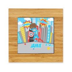 Superhero in the City Bamboo Trivet with Ceramic Tile Insert (Personalized)