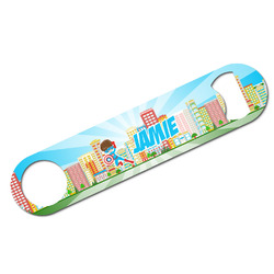Superhero in the City Bar Bottle Opener - White w/ Name or Text