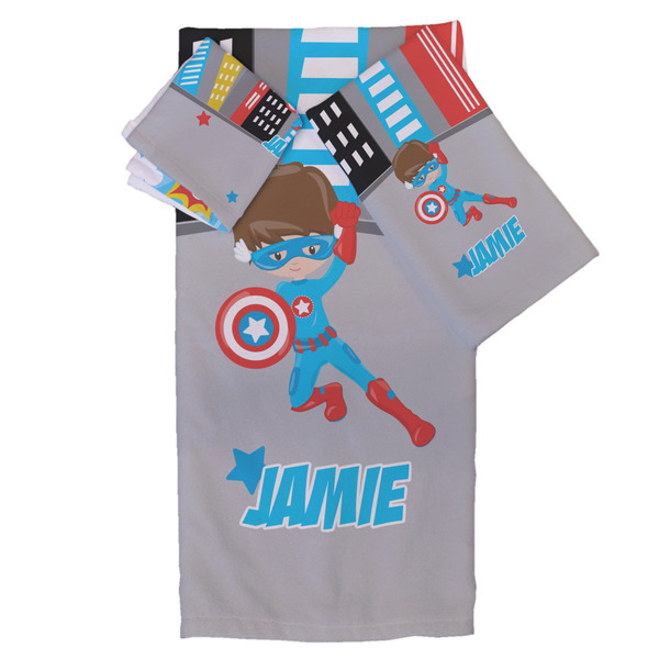 Custom Superhero in the City Bath Towel Set - 3 Pcs (Personalized)