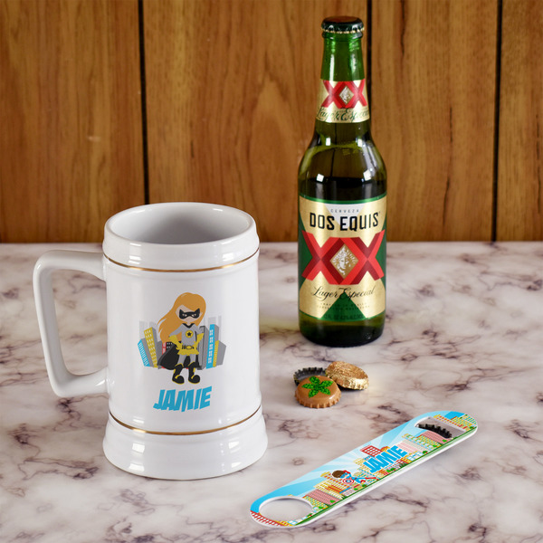Superhero in the City Beer Stein - In Context