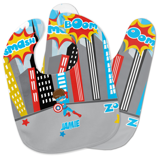 Custom Superhero in the City Baby Bib w/ Name or Text