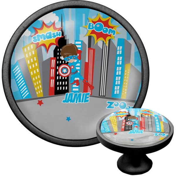 Custom Superhero in the City Cabinet Knob (Black) (Personalized)