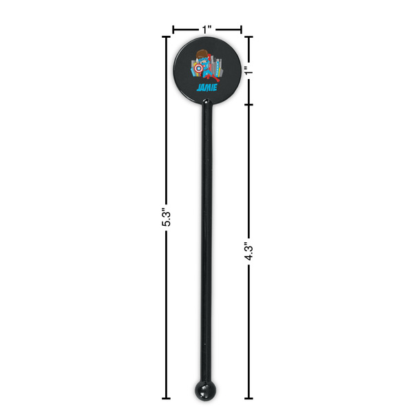 Superhero in the City Black Plastic 5.5" Stir Stick - Round - Dimensions
