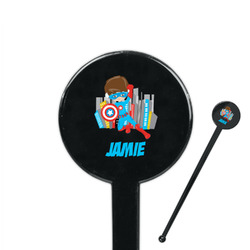 Superhero in the City 7" Round Plastic Stir Sticks - Black - Double Sided (Personalized)